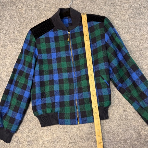 Vintage La Chic Jobis Plaid Bomber Jacket Blue Green Black Checkered Zip Up 36 - Picture 11 of 14